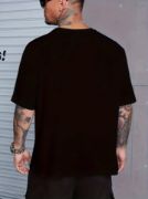 Baskılı Oversize Bisiklet Yaka T-shirt - Siyah resmi